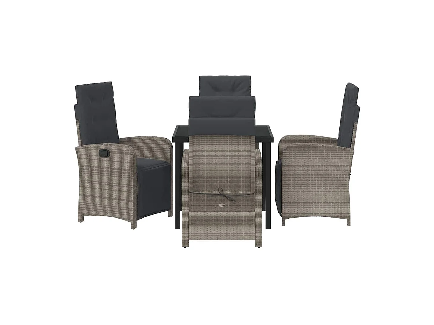 Set da pranzo da giardino da 5 pezzi con cuscini in rattan sintetico grigio