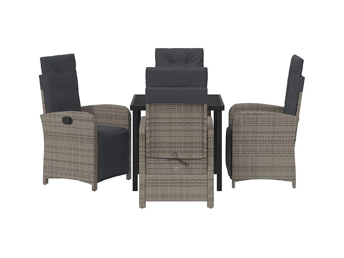 Set da pranzo da giardino da 5 pezzi con cuscini in rattan sintetico grigio