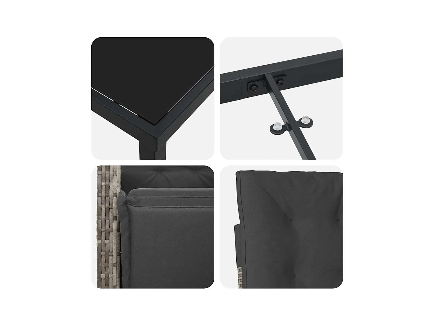 Set da pranzo da giardino da 5 pezzi con cuscini in rattan sintetico grigio