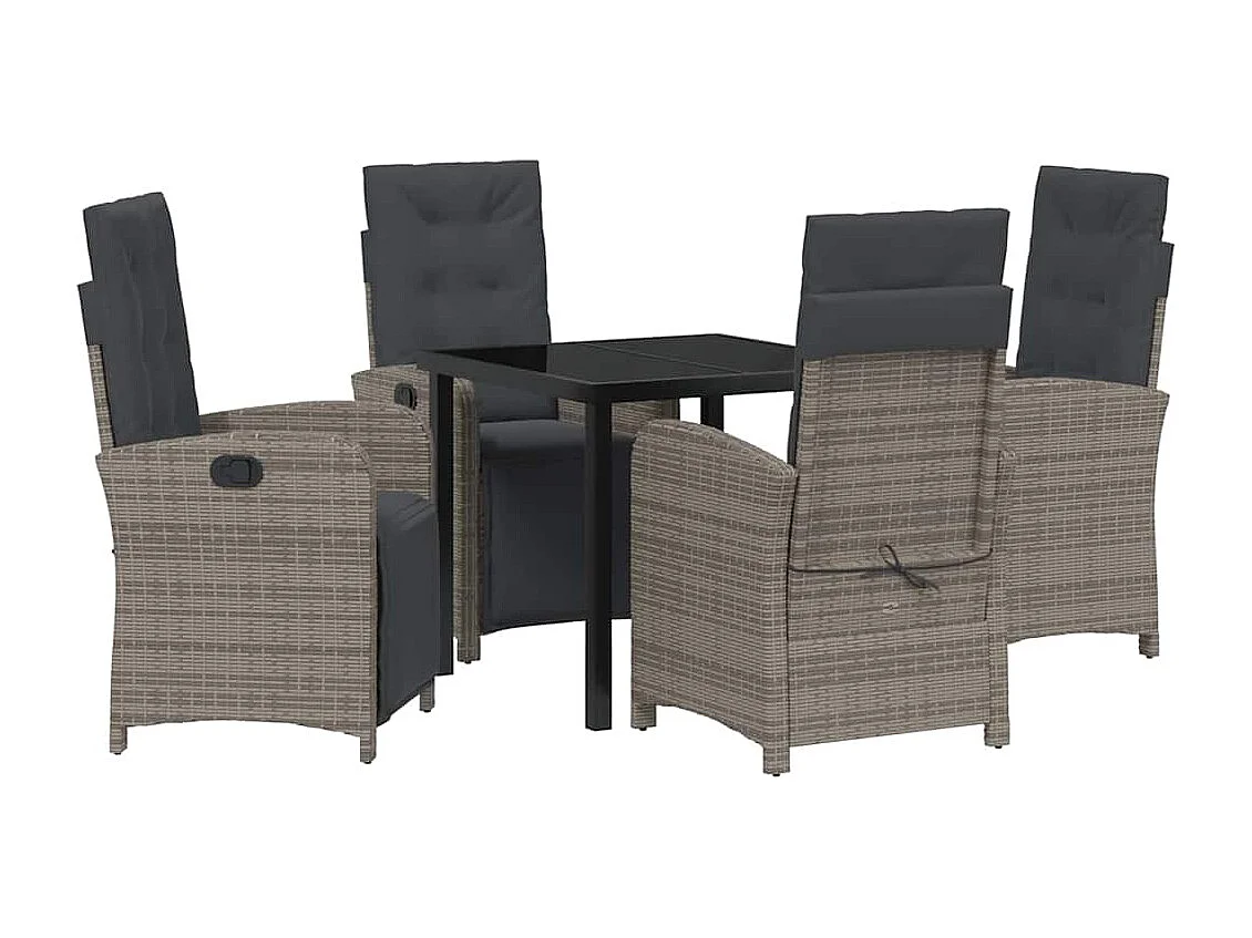 5-delige tuinset met grijze synthetische rotan kussens