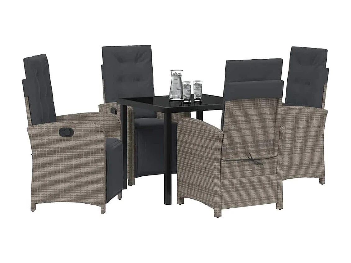 5-delige tuinset met grijze synthetische rotan kussens