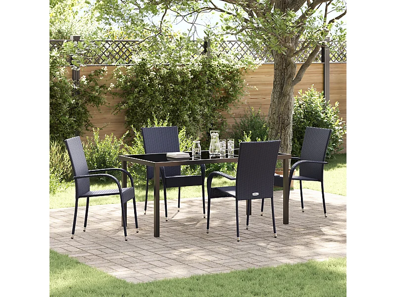 Set da pranzo da giardino 5 pezzi - Polyrattan nero