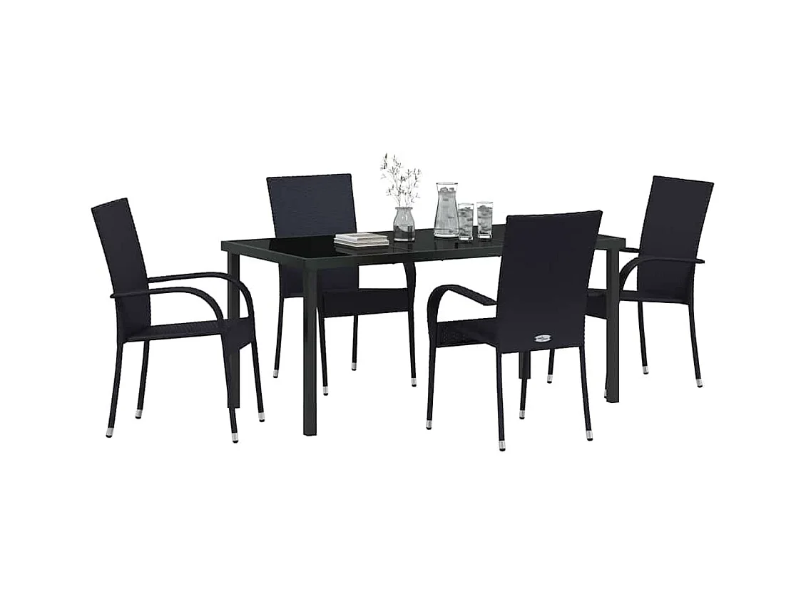 Set da pranzo da giardino 5 pezzi - Polyrattan nero