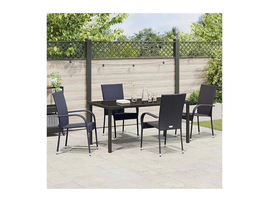 Set da pranzo da giardino 5 pezzi - Polyrattan nero