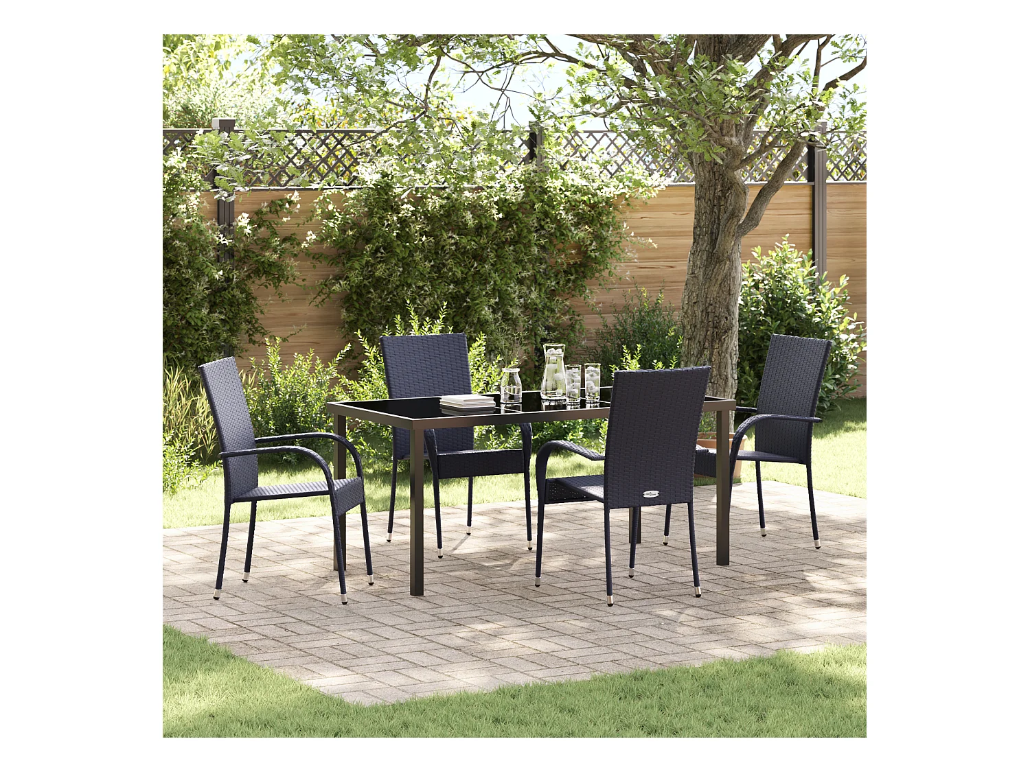 Ensemble de salle à manger de jardin 5 pièces – poly rattan noir