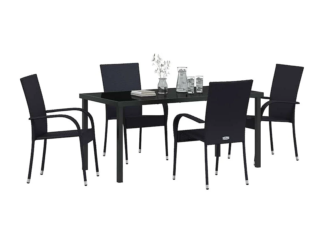 Ensemble de salle à manger de jardin 5 pièces – poly rattan noir