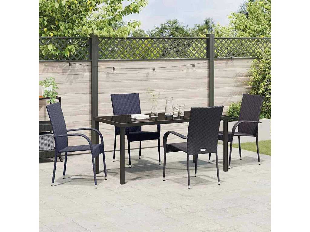 Ensemble de salle à manger de jardin 5 pièces – poly rattan noir