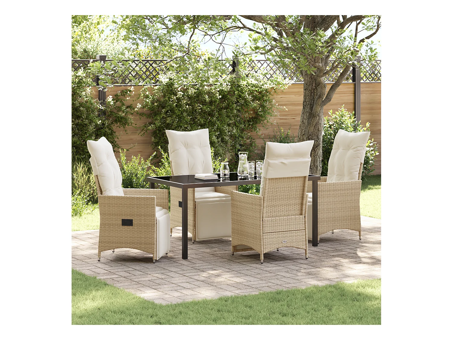 5-delige tuinset met kussens van beige polyrotan