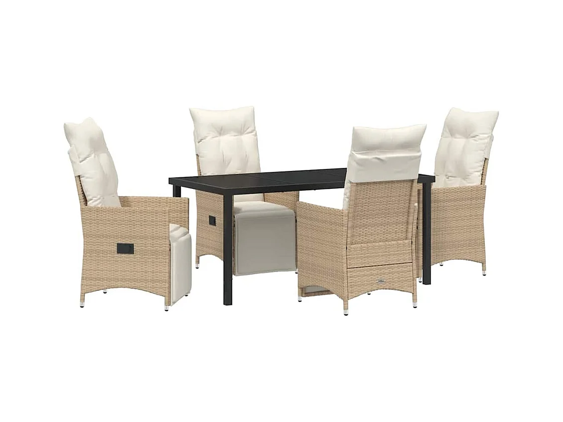 5-delige tuinset met kussens van beige polyrotan