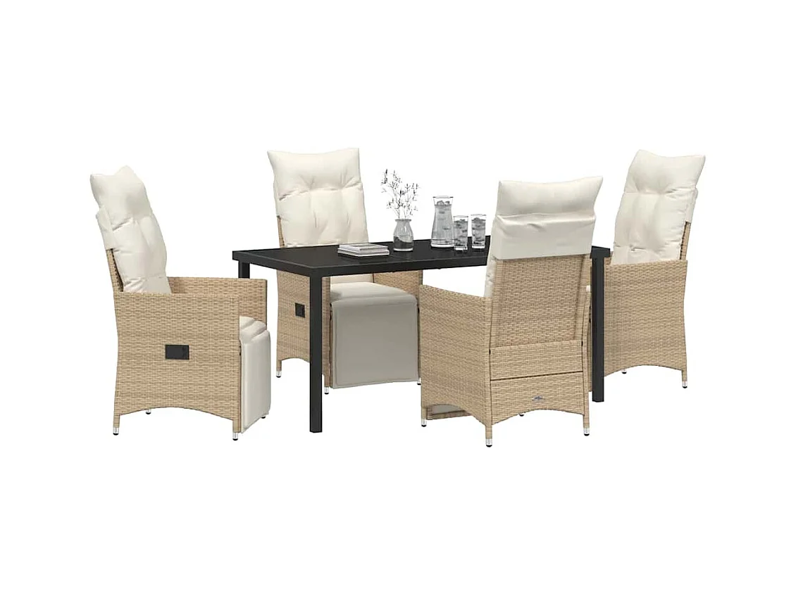 5-delige tuinset met kussens van beige polyrotan