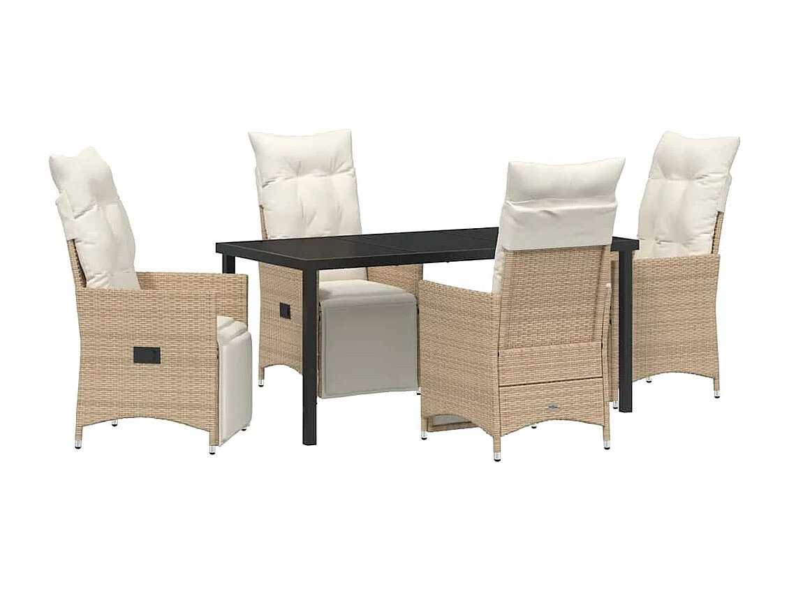 Ensemble de salle à manger de jardin de 5 pièces avec coussins en Beige Poly Rattan