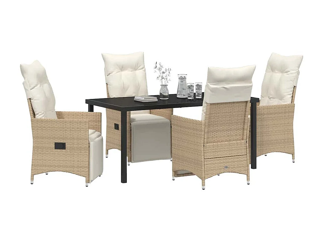 Ensemble de salle à manger de jardin de 5 pièces avec coussins en Beige Poly Rattan