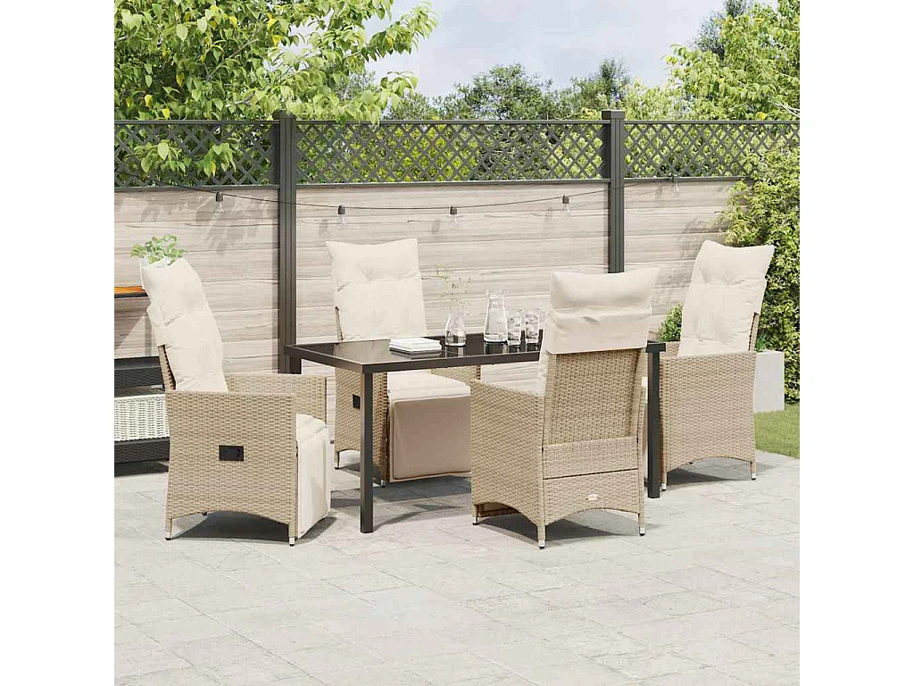 Ensemble de salle à manger de jardin de 5 pièces avec coussins en Beige Poly Rattan