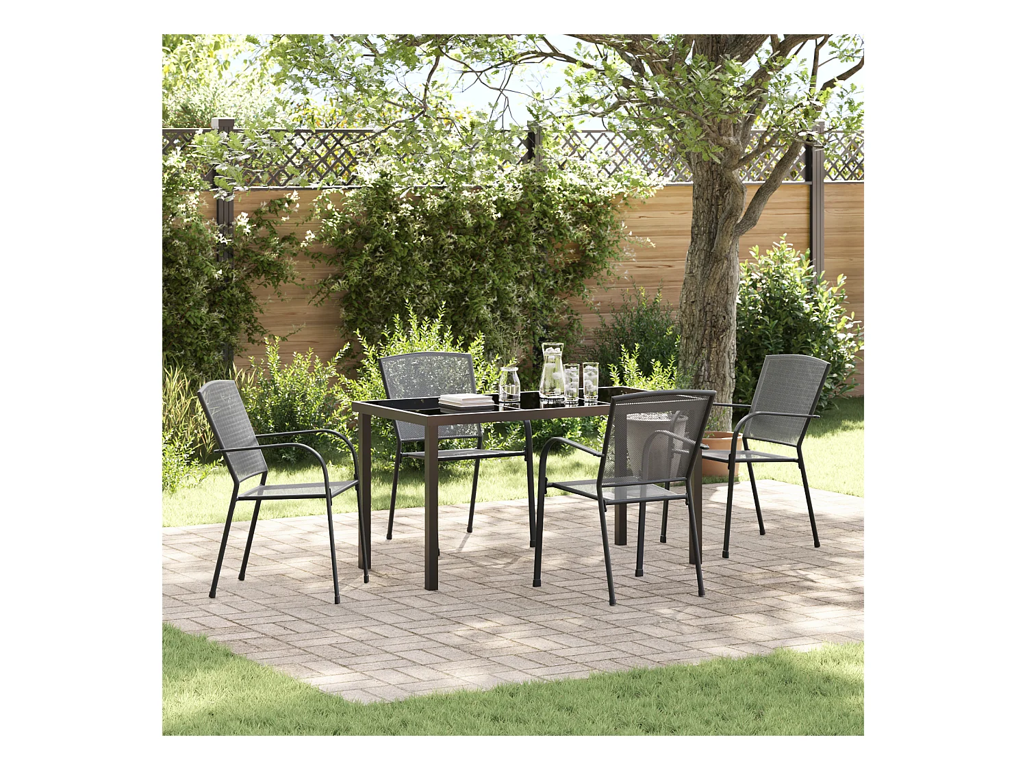 Set da pranzo da giardino 5 pezzi in acciaio antracite