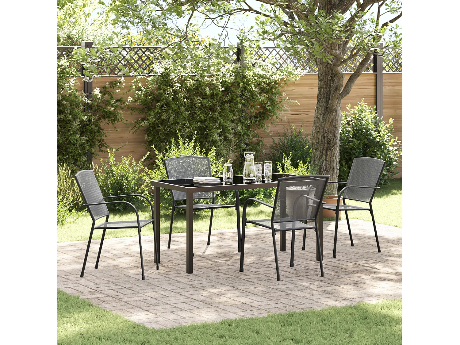 Set de repas de jardin 5 pièces Anthracite Acier