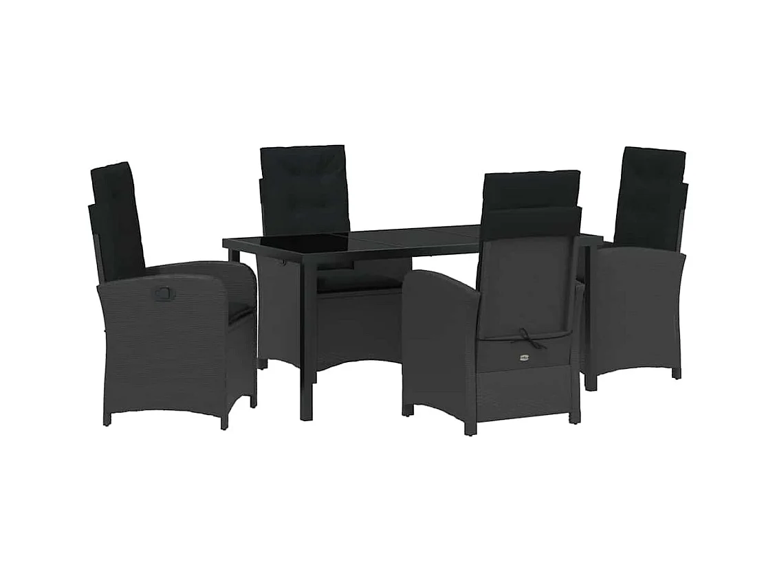 Set da pranzo da giardino 5 pezzi con cuscini in polyrattan nero