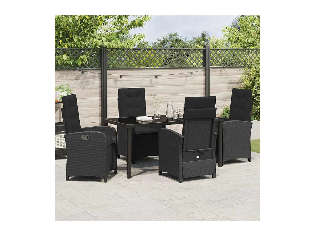 Set da pranzo da giardino 5 pezzi con cuscini in polyrattan nero