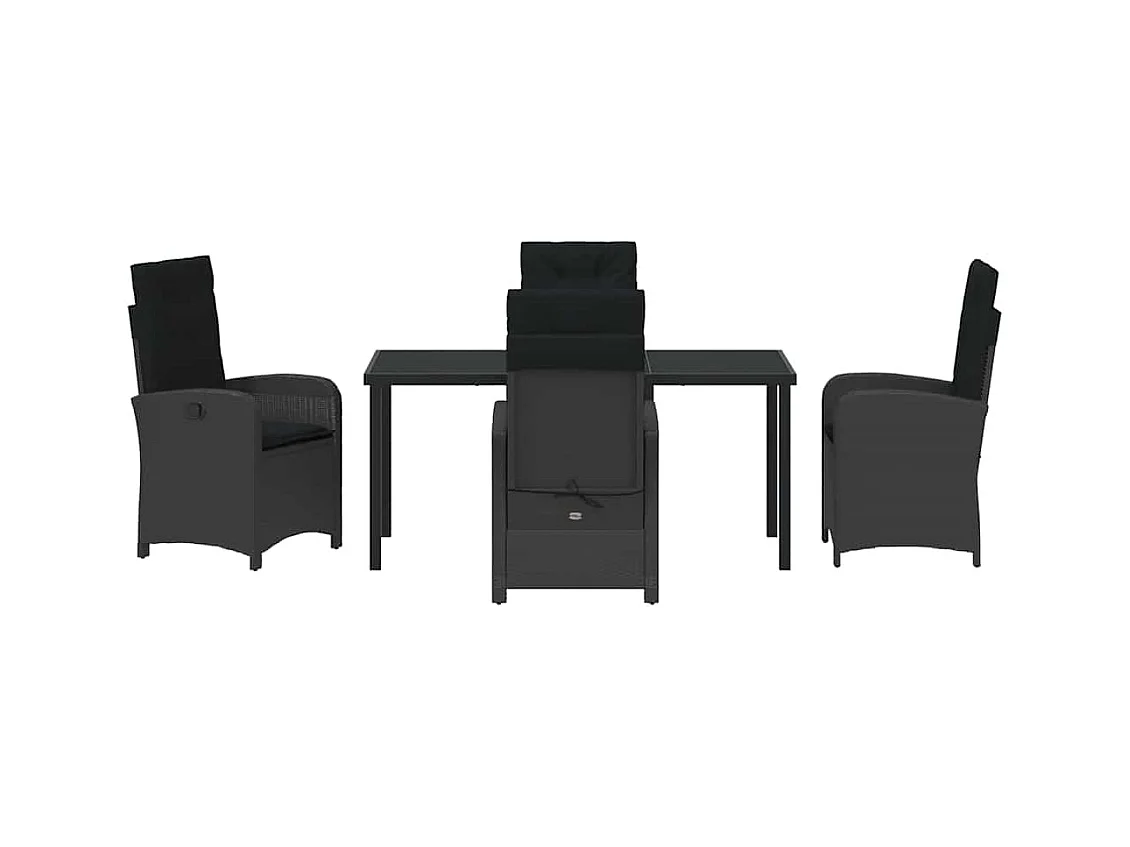 Set da pranzo da giardino 5 pezzi con cuscini in polyrattan nero
