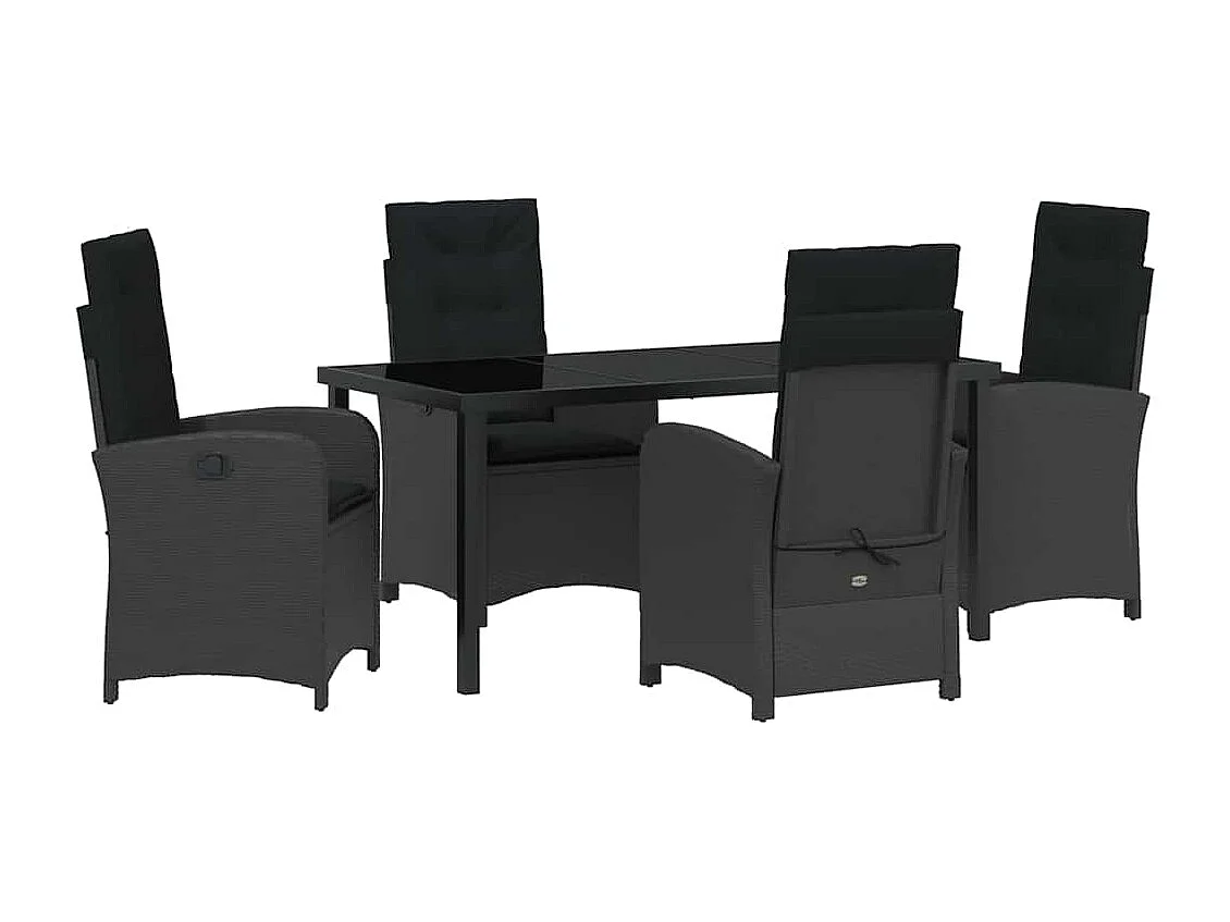 Set da pranzo da giardino 5 pezzi con cuscini in polyrattan nero