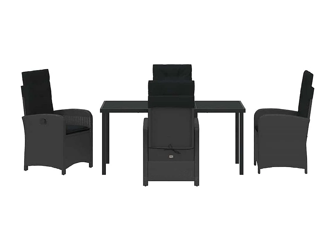 Set da pranzo da giardino 5 pezzi con cuscini in polyrattan nero