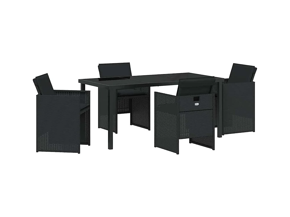 Set da pranzo da giardino 5 pezzi con cuscini in polyrattan nero