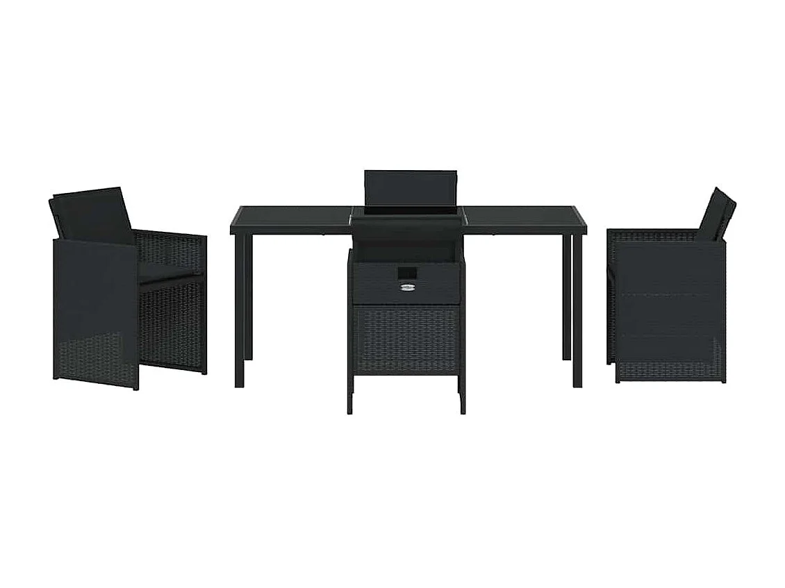 Set da pranzo da giardino 5 pezzi con cuscini in polyrattan nero