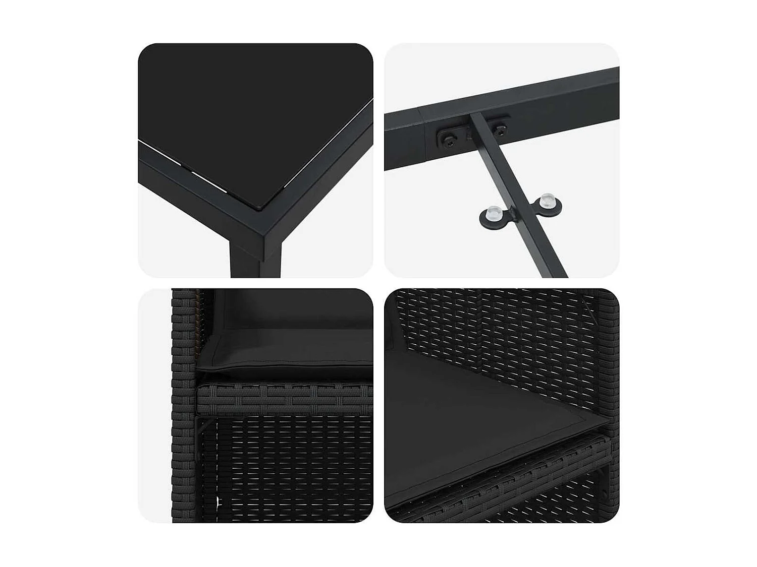 Set da pranzo da giardino 5 pezzi con cuscini in polyrattan nero