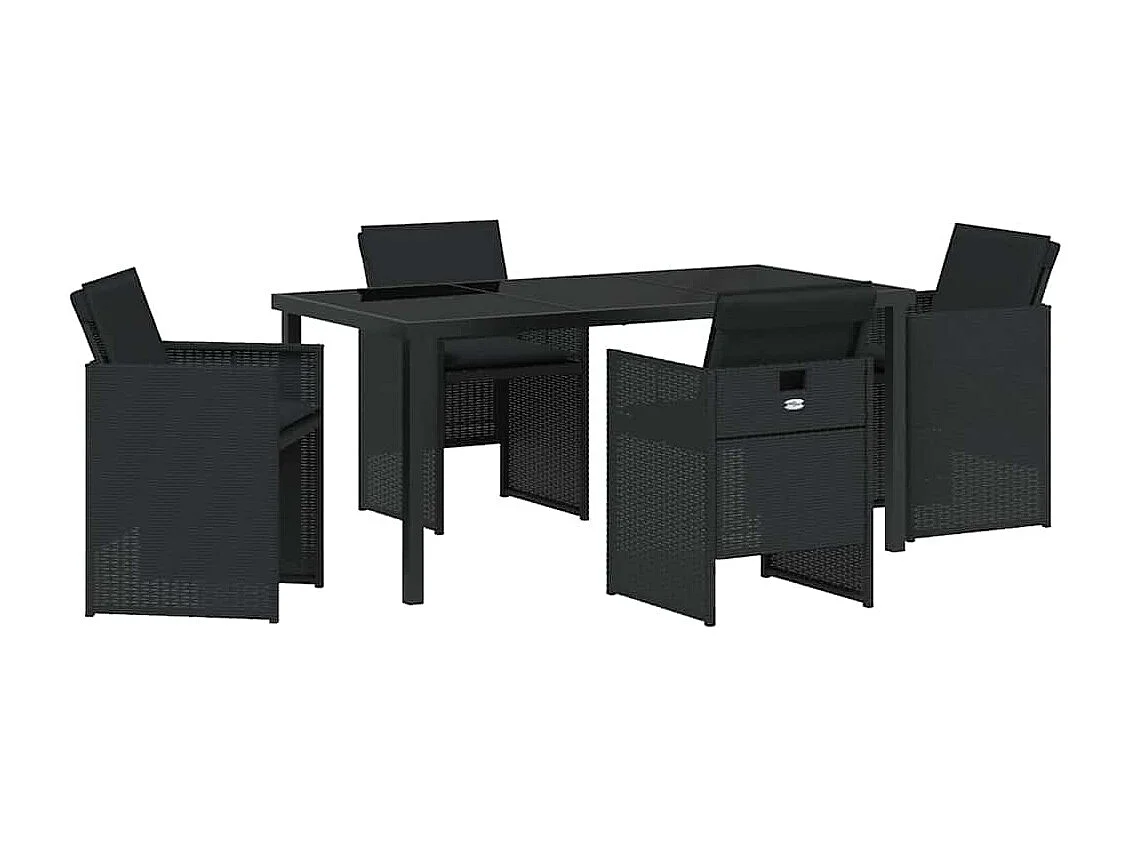 Ensemble de repas de jardin 5 pièces avec coussins en Rattan Poly noir