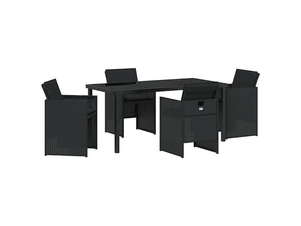 Juego de comedor de jardín de 5 piezas con cojines de ratán sintético negro