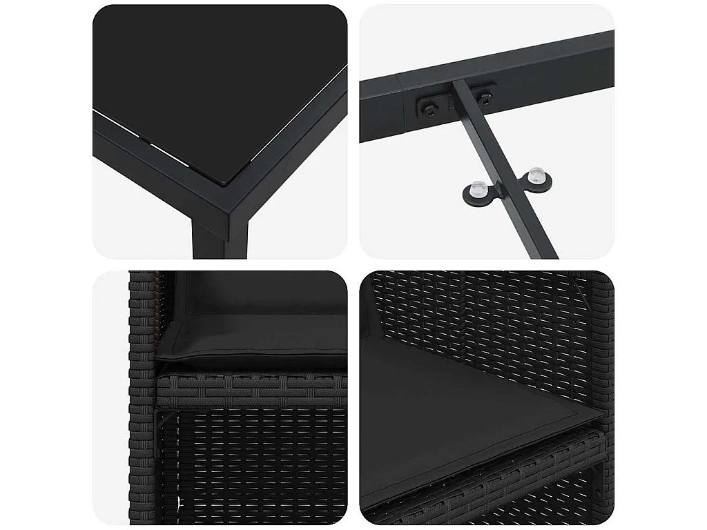 Juego de comedor de jardín de 5 piezas con cojines de ratán sintético negro