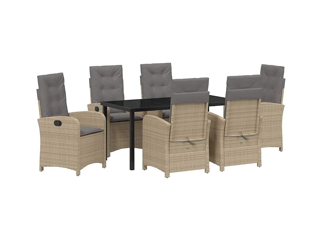 Ensemble de salle à manger de jardin de 7 pièces avec coussins beige en rattan synthétique