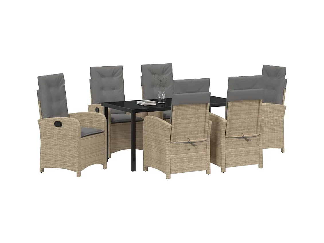 Ensemble de salle à manger de jardin de 7 pièces avec coussins beige en rattan synthétique