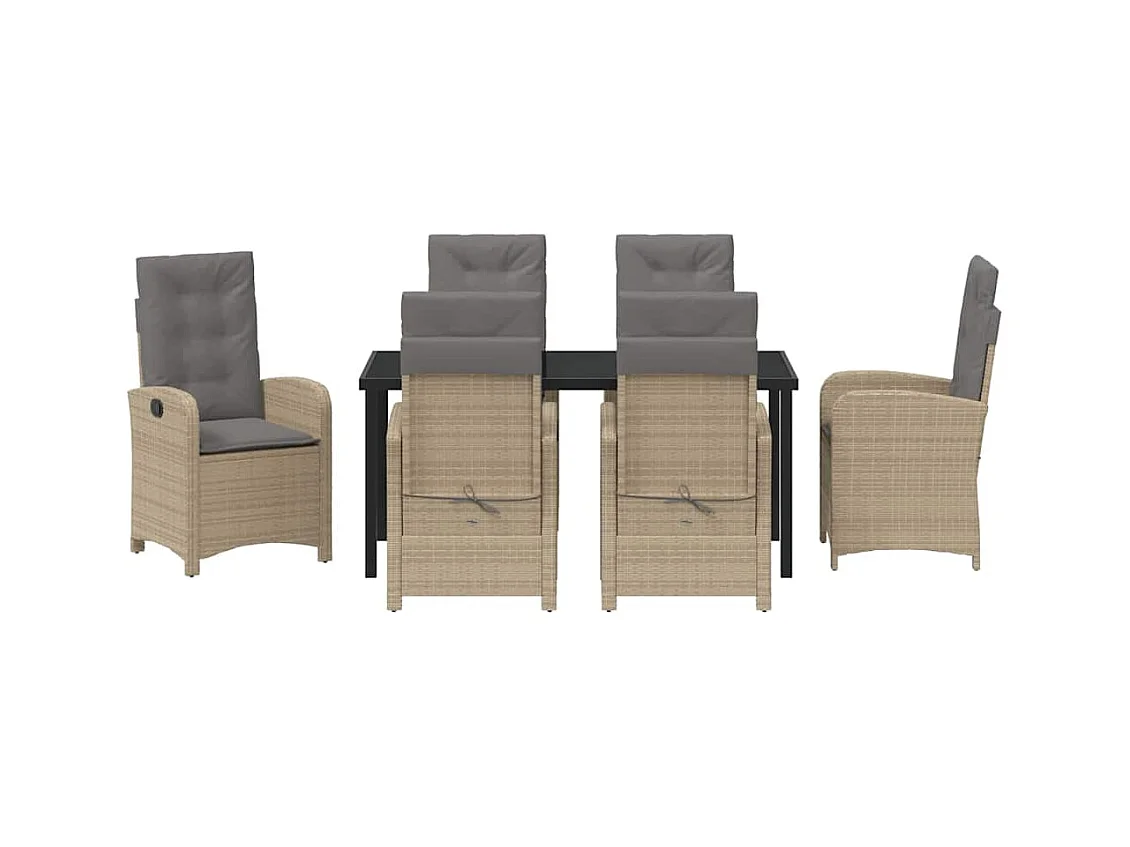Ensemble de salle à manger de jardin de 7 pièces avec coussins beige en rattan synthétique