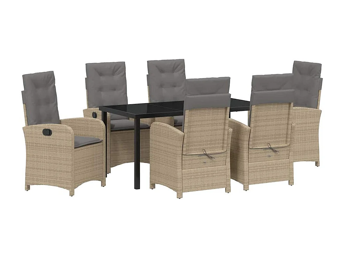 Ensemble de salle à manger de jardin de 7 pièces avec coussins beige en rattan synthétique