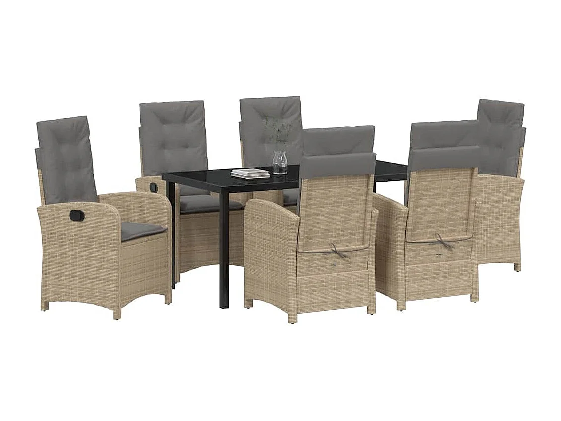 Ensemble de salle à manger de jardin de 7 pièces avec coussins beige en rattan synthétique
