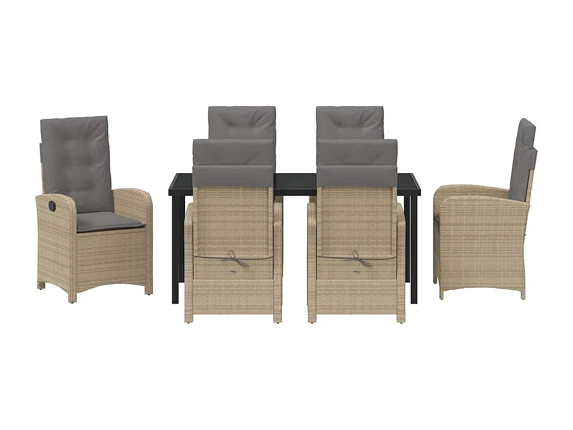 Ensemble de salle à manger de jardin de 7 pièces avec coussins beige en rattan synthétique
