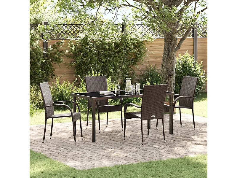 Set de jardin 5 pièces en poly rattan marron