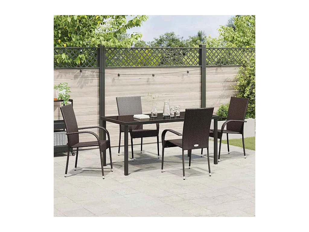Set de jardin 5 pièces en poly rattan marron