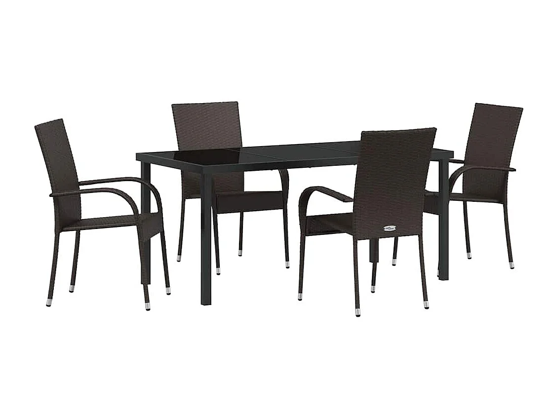 Set de jardin 5 pièces en poly rattan marron