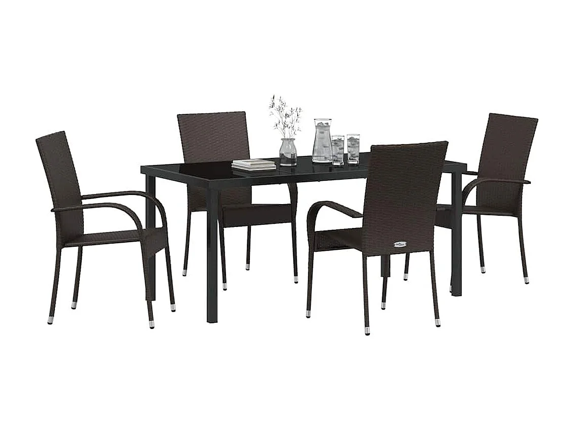 Set de jardin 5 pièces en poly rattan marron