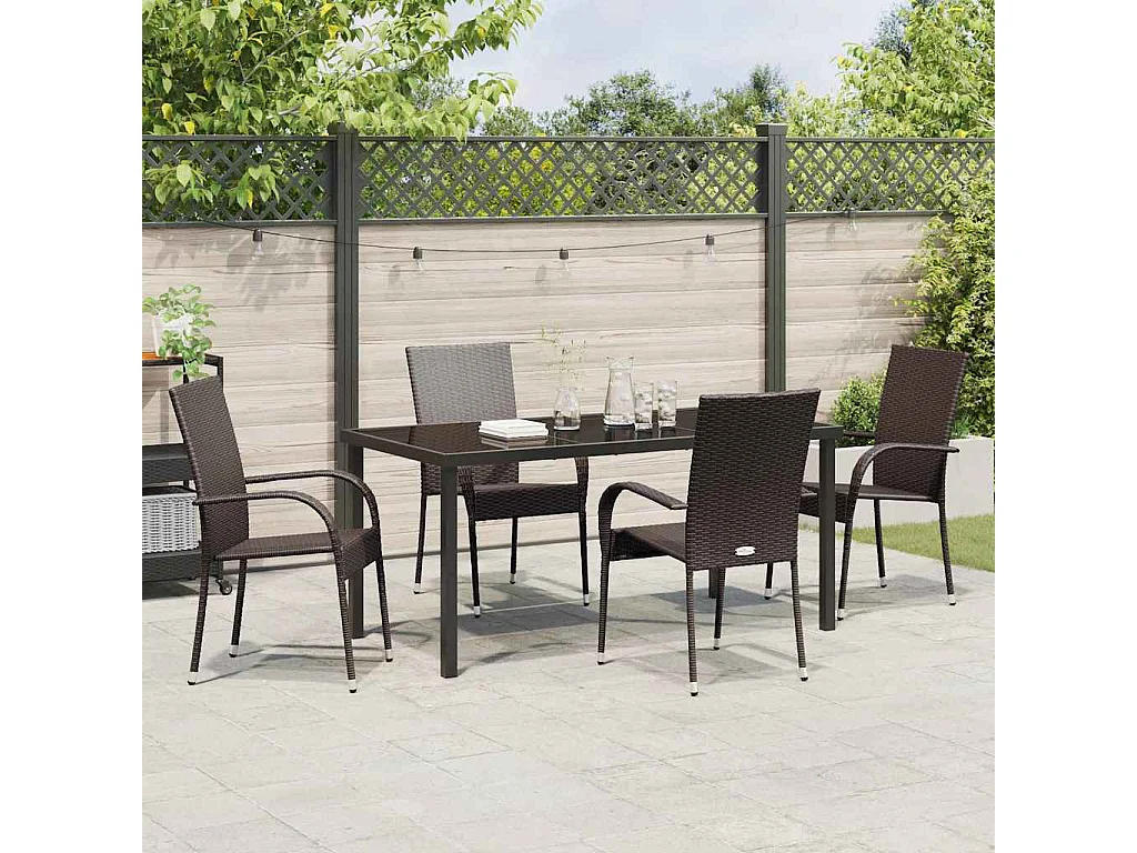 Set de jardin 5 pièces en poly rattan marron