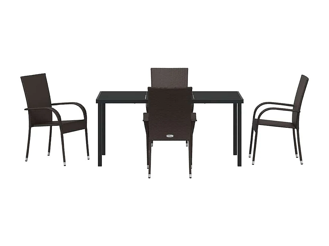 Set de jardin 5 pièces en poly rattan marron