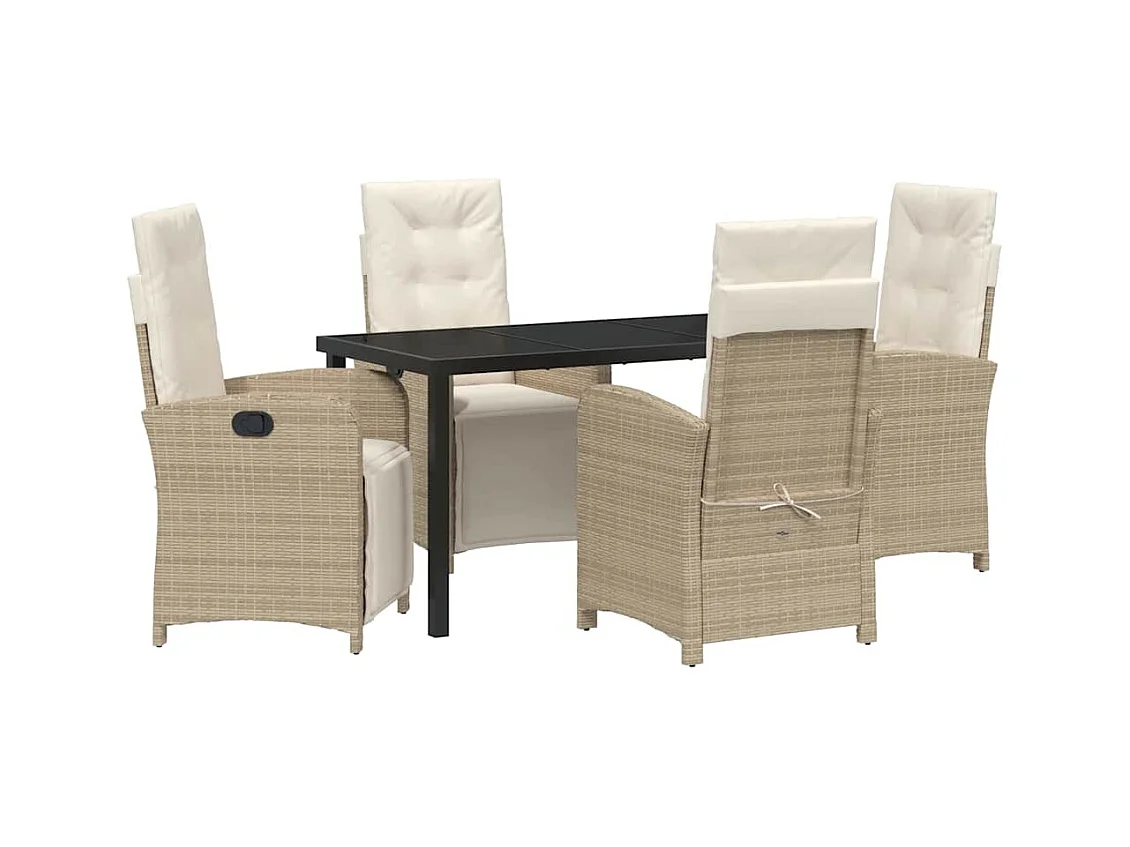 Set de salle à manger jardin 5 pièces avec coussins beige en poly rotin