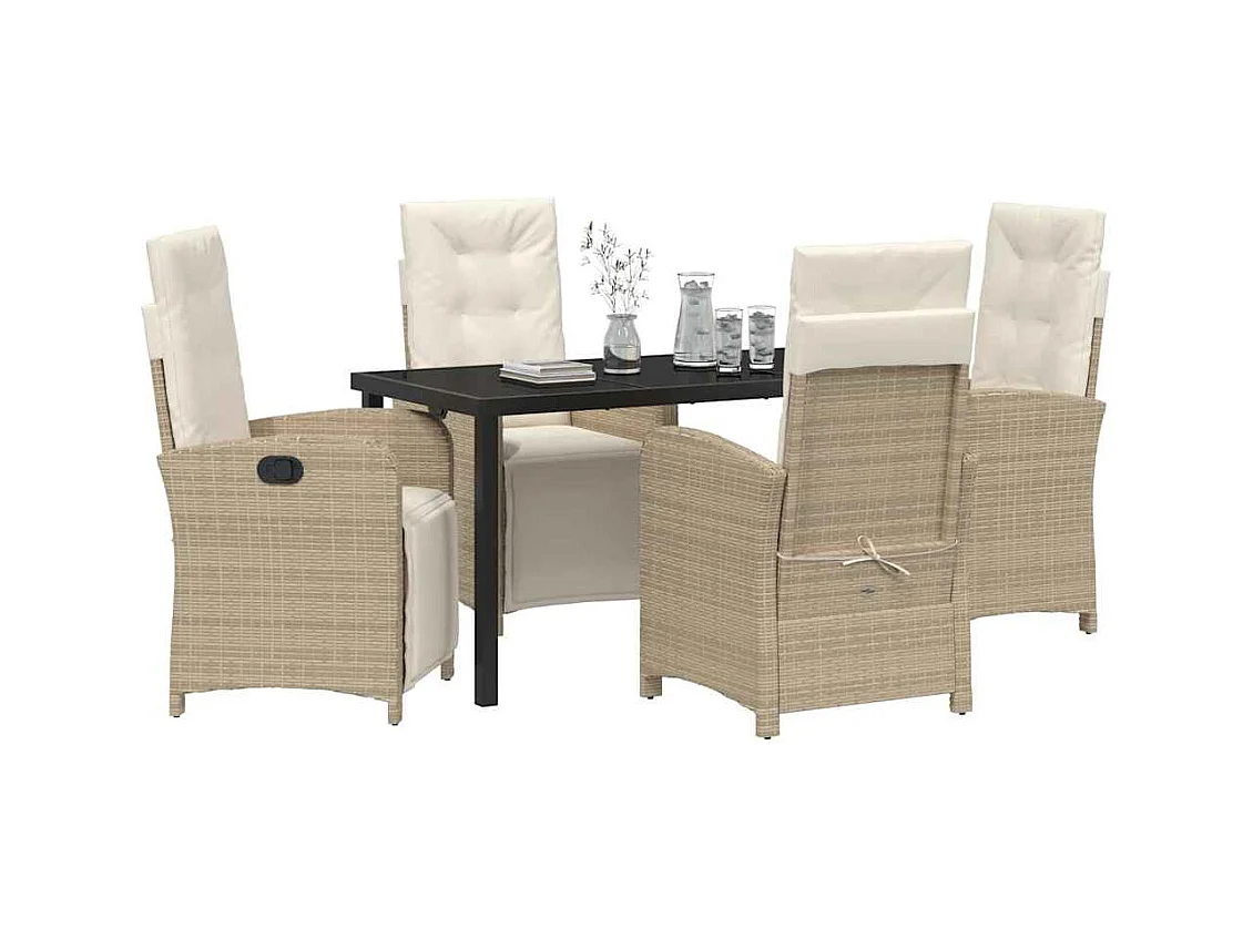 Set de salle à manger jardin 5 pièces avec coussins beige en poly rotin