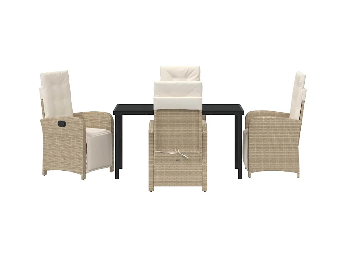Set de salle à manger jardin 5 pièces avec coussins beige en poly rotin