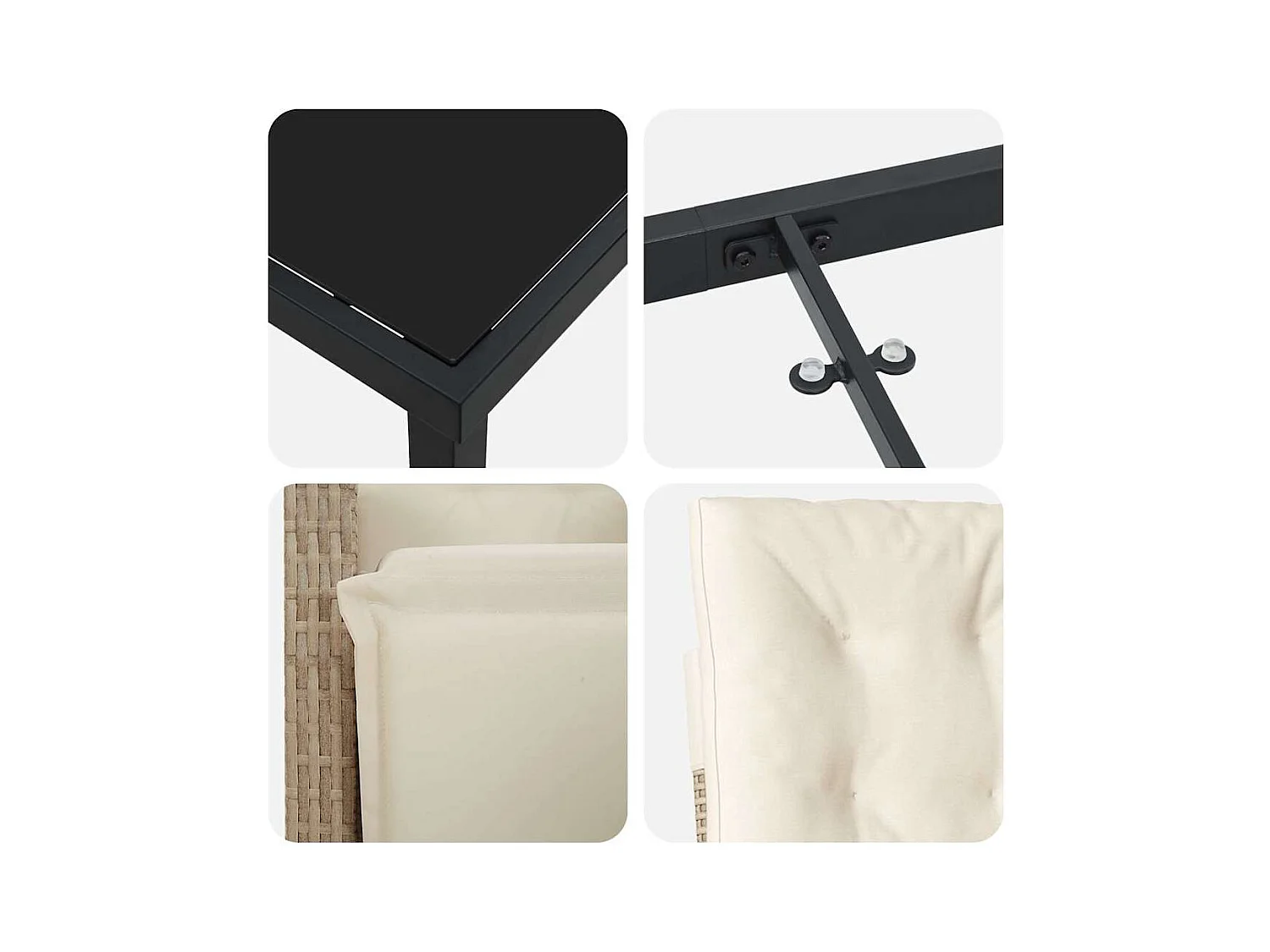 Set de salle à manger jardin 5 pièces avec coussins beige en poly rotin