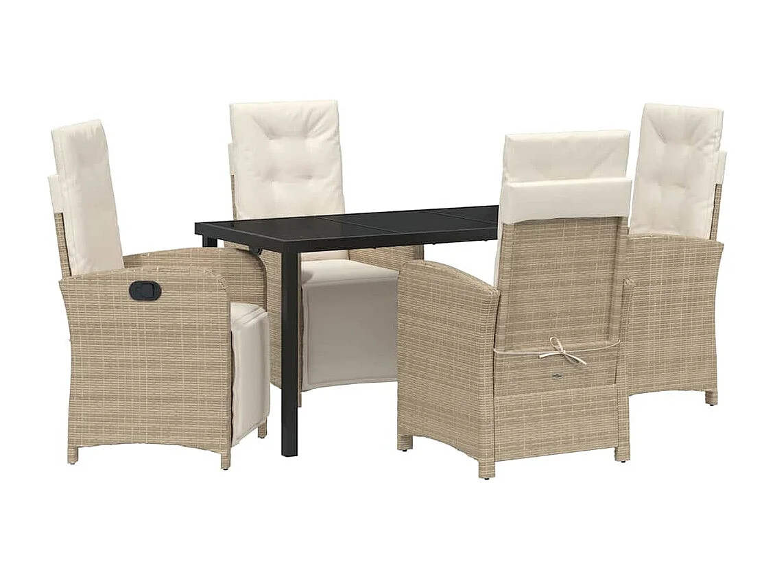 Set de salle à manger jardin 5 pièces avec coussins beige en poly rotin