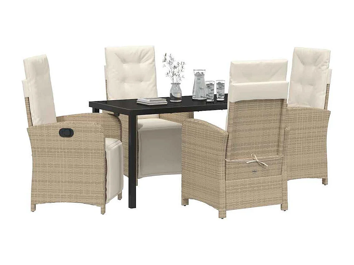 Set de salle à manger jardin 5 pièces avec coussins beige en poly rotin