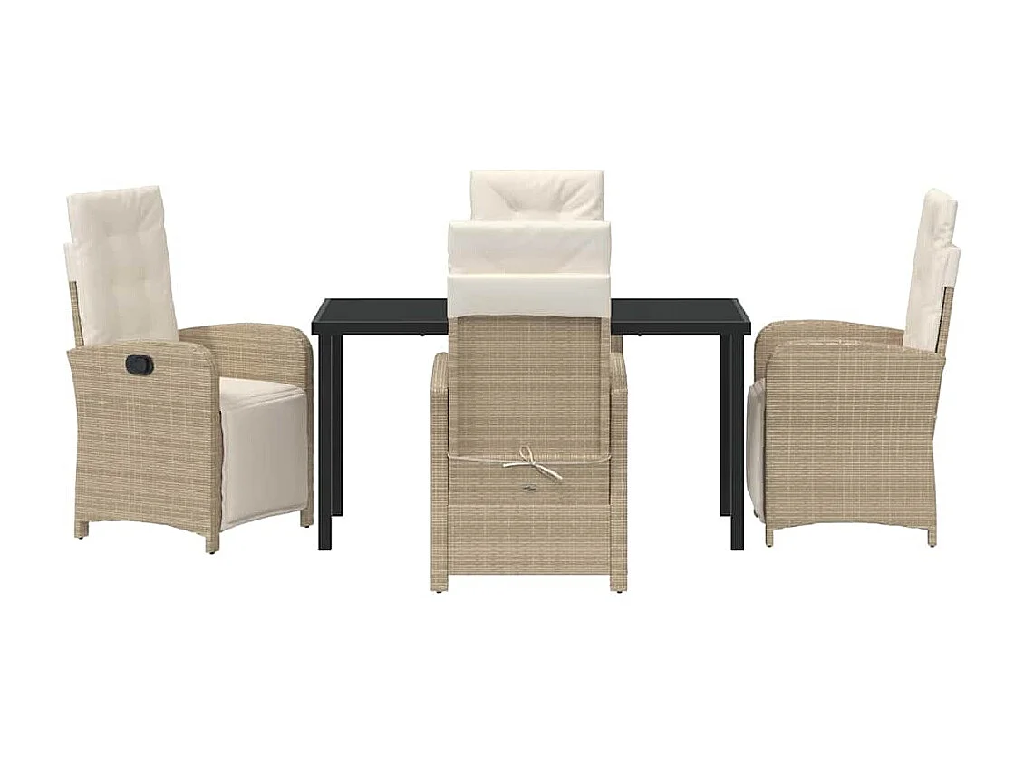 Set de salle à manger jardin 5 pièces avec coussins beige en poly rotin