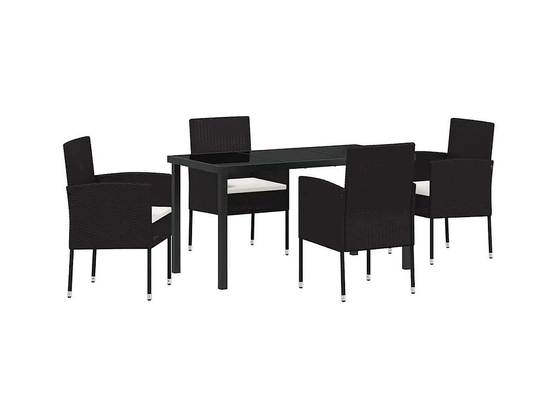 Set da pranzo da giardino 5 pezzi con cuscini in rattan nero Poly